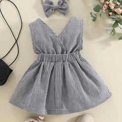 Girls Plaid Tunic Dress - Stylish V Neck Puffy Design