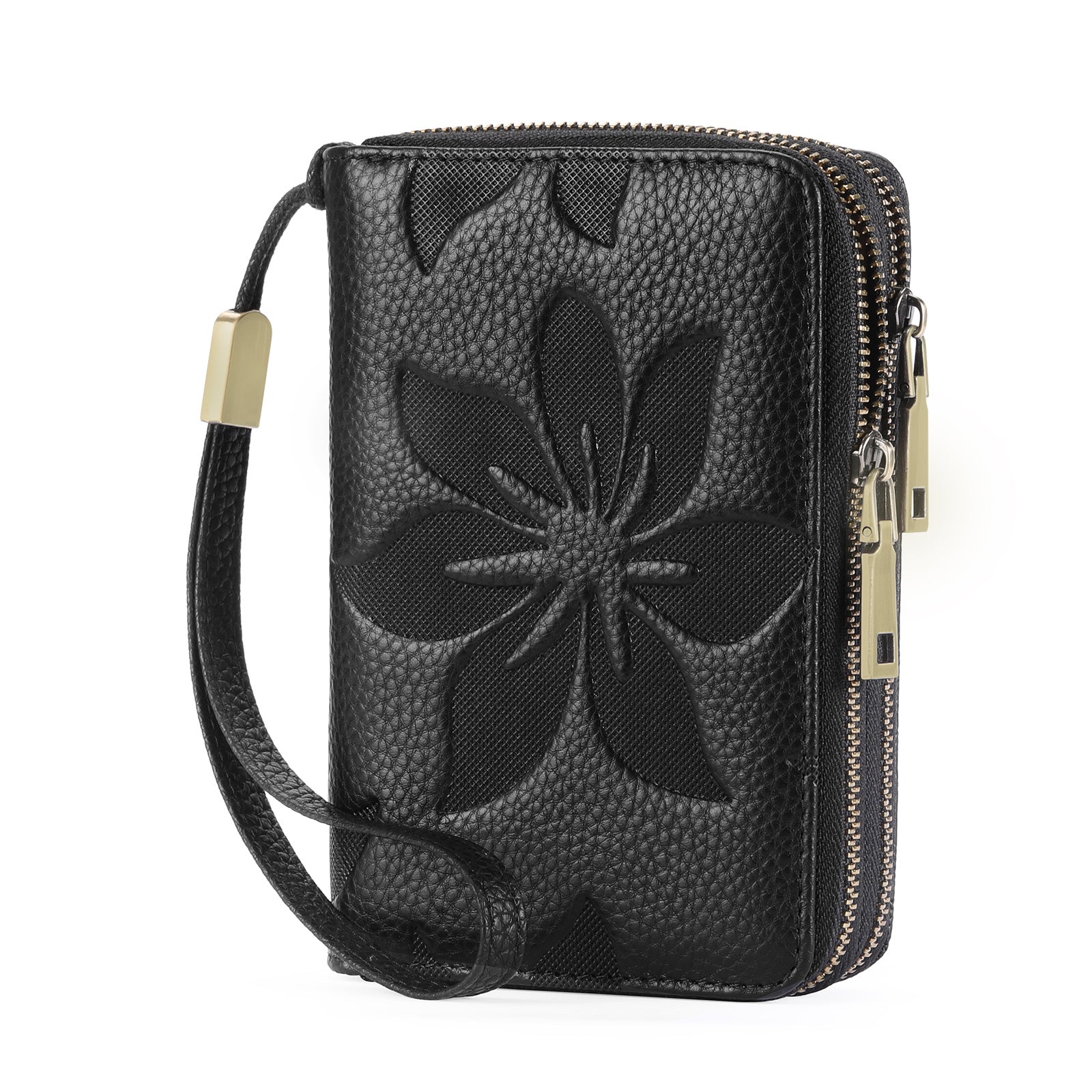 Classic Leather Wallet with Strap & Dual Zipper Closure