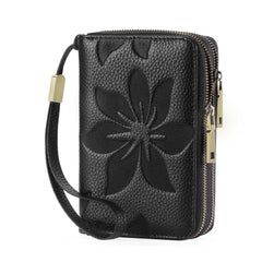 Classic Leather Wallet with Strap & Dual Zipper Closure
