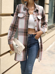 Plaid Belted Jacket Long Sleeve Fall Winter Women's Clothing