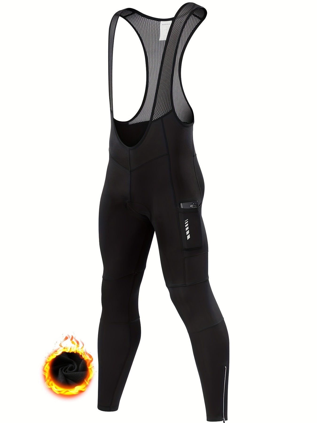 Men's Fleece Lined Cycling Bib Tights With Pockets