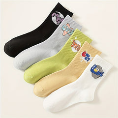 5 Pairs Letter Print Socks Breathable Mid Tube Stockings