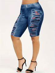 Women's Plus Denim Print High Rise Skinny Shorts