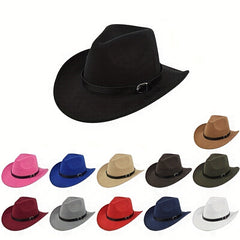 Vintage Cowboy Hat Classic Rolled Brim Fedora Cap Solid Felt Hat