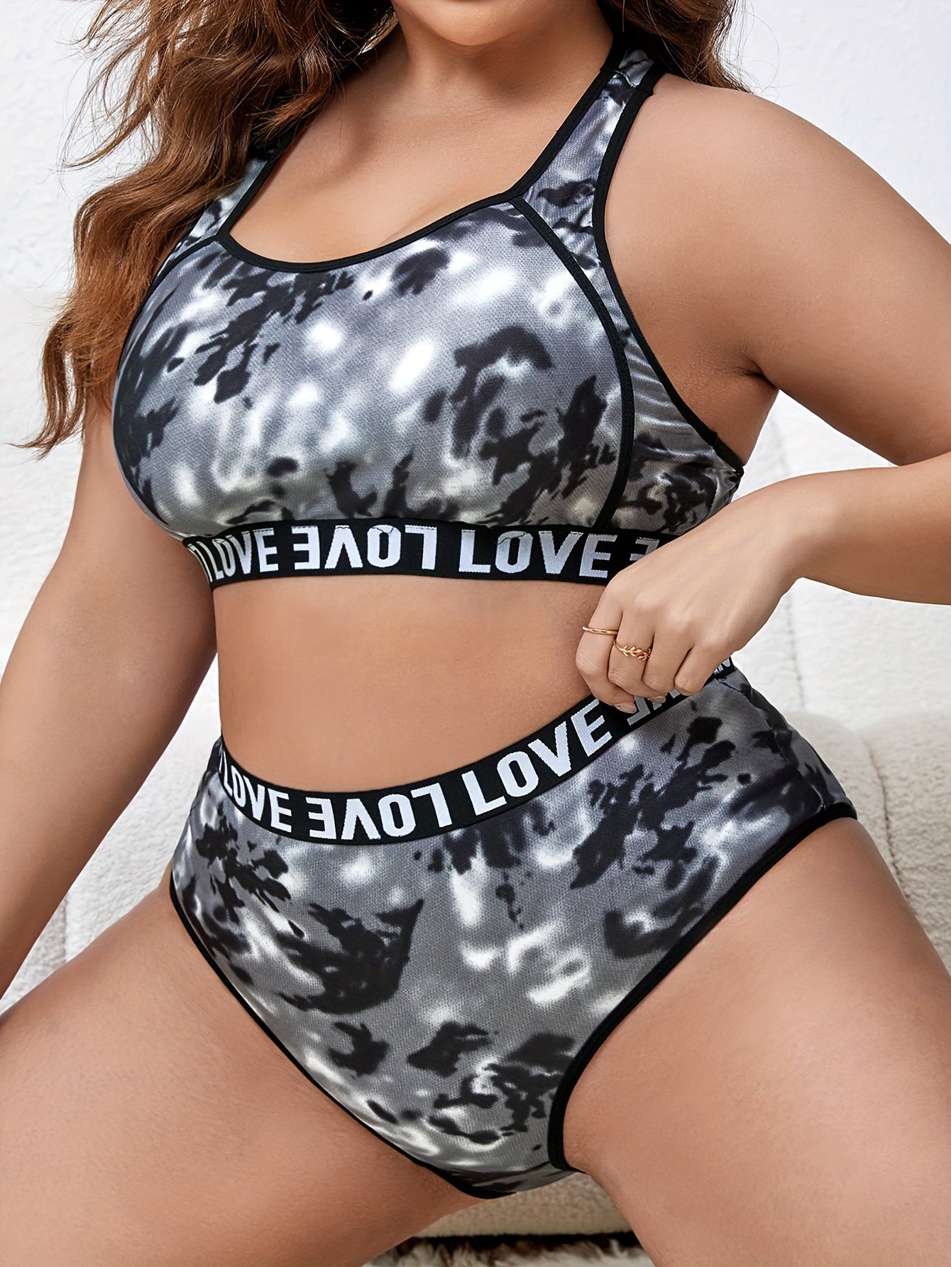 Sports Lingerie Set Tie Dye Racer Back Bra & Panty Two Piece Set