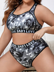Sports Lingerie Set Tie Dye Racer Back Bra & Panty Two Piece Set