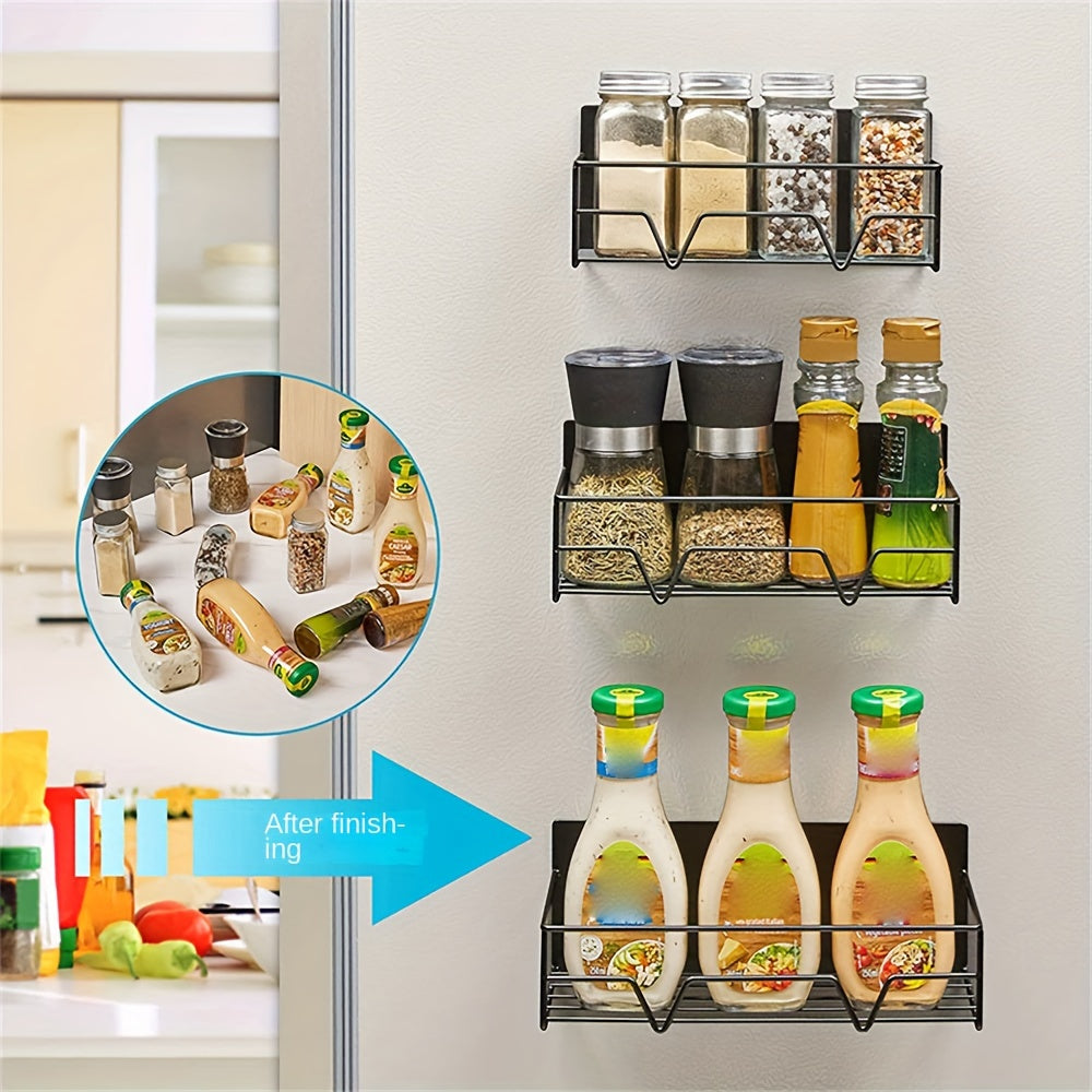 3pcs Magnetic Fridge Shelf Organizer No Punch Microwave Side Organizer