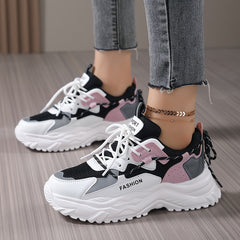 Women's Heighten Chunky Sneakers Faux Leather Comfortable Non Slip Running Shoes
