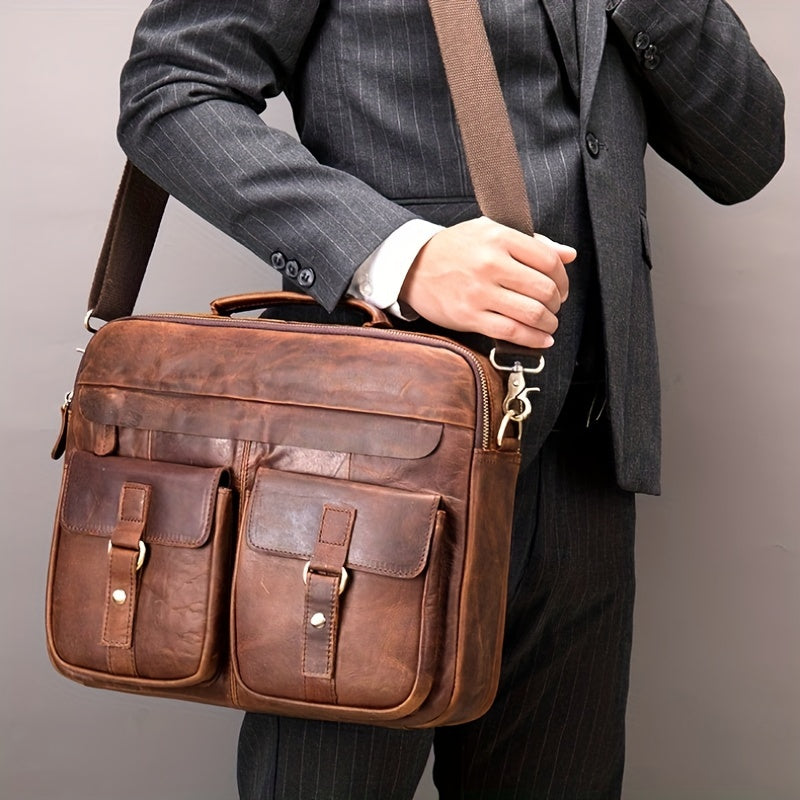 Men's PU Leather Large Capacity Business Crossbody Briefcase