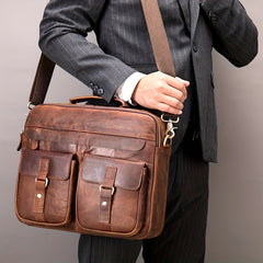 Men's PU Leather Large Capacity Business Crossbody Briefcase