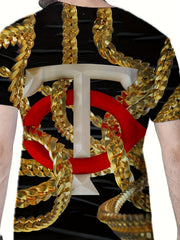 Men's Printed Sports T shirt Casual Round Neck Tee Shirt