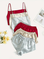 Satin Pajama Set V Neck Cami Top & Shorts Women's Sleepwear
