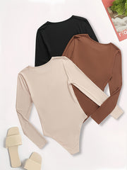 3 Pack Women's Plus Solid Long Sleeve Bodysuit Set