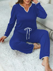 Contrast Trim Tee & Lace Up Pants Lounge Set Pajama