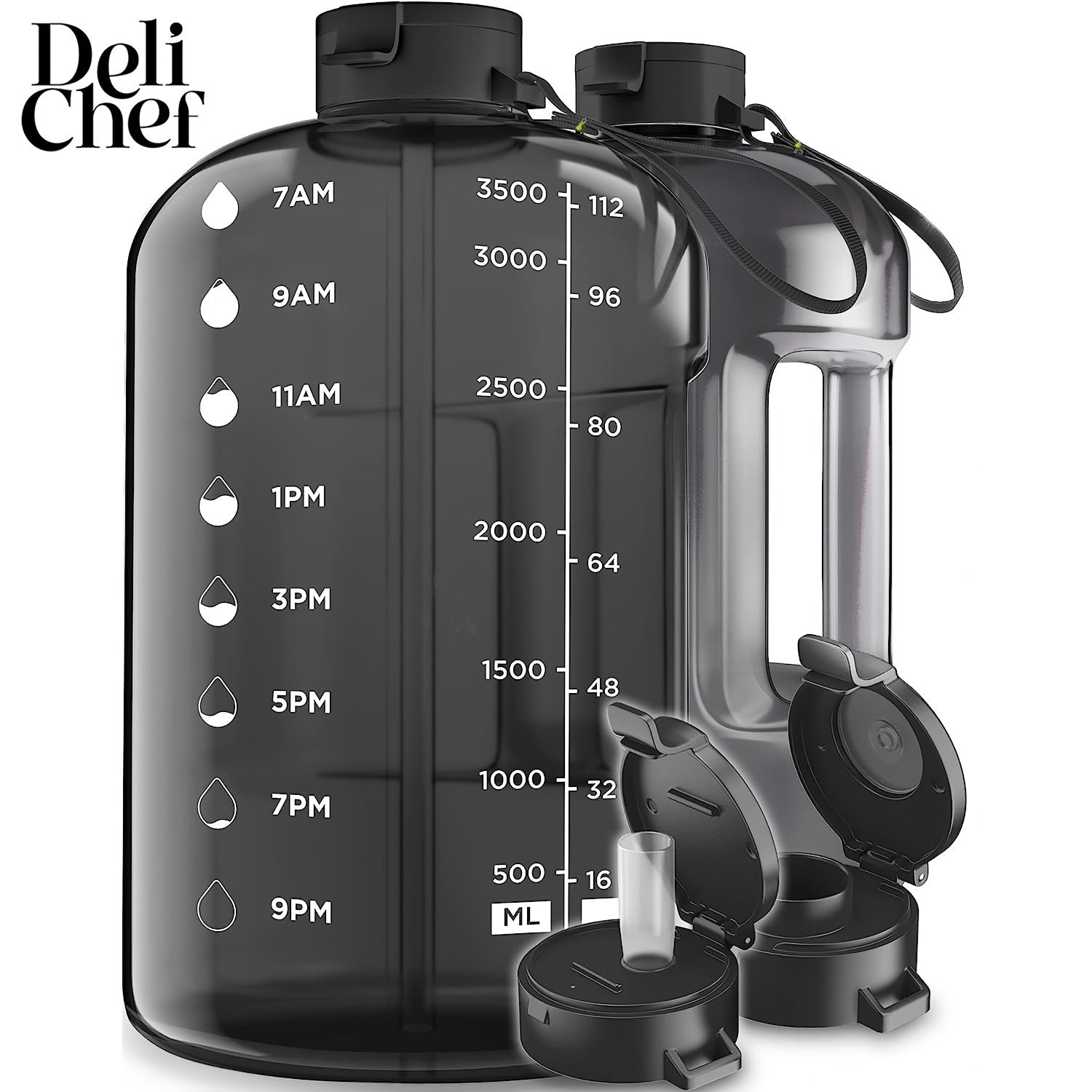 128oz Water Bottle With Time Marker & Straw - Leakproof