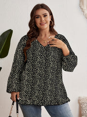 Women's Plus Dalmatian Print Blouse V Neck Ruffle Trim Top