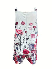 Floral Print Overall Jumpsuit with Dual Pockets