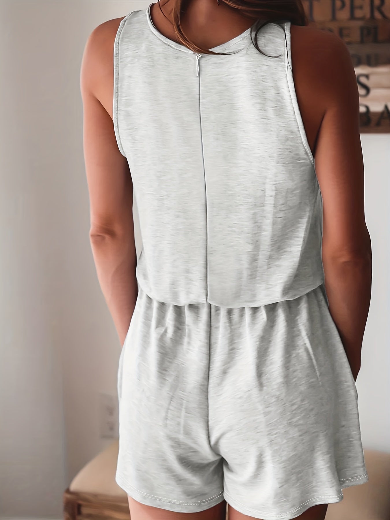 Cross Neck Zip Up Romper with Pockets