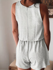Cross Neck Zip Up Romper with Pockets