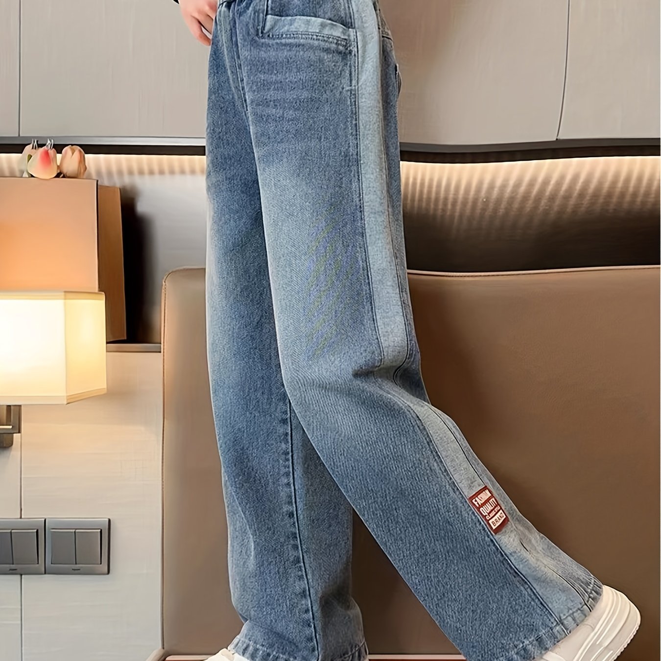 Girls' Wide Leg Jeans Spring Autumn Trousers Loose Straight Leg Western Style