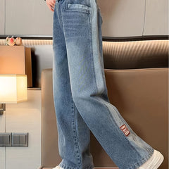 Girls' Wide Leg Jeans Spring Autumn Trousers Loose Straight Leg Western Style