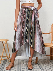 Tribal Print High Waist Wrap Maxi Skirt for Vacation