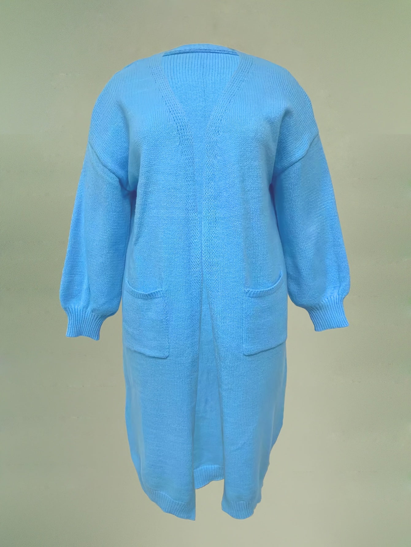 Solid Lantern Sleeve Open Front Cardigan with Pockets