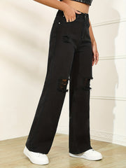Distressed High Rise Wide Leg Jeans for Women
