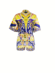 All Over Print Two piece Shorts Set Women's Outfits