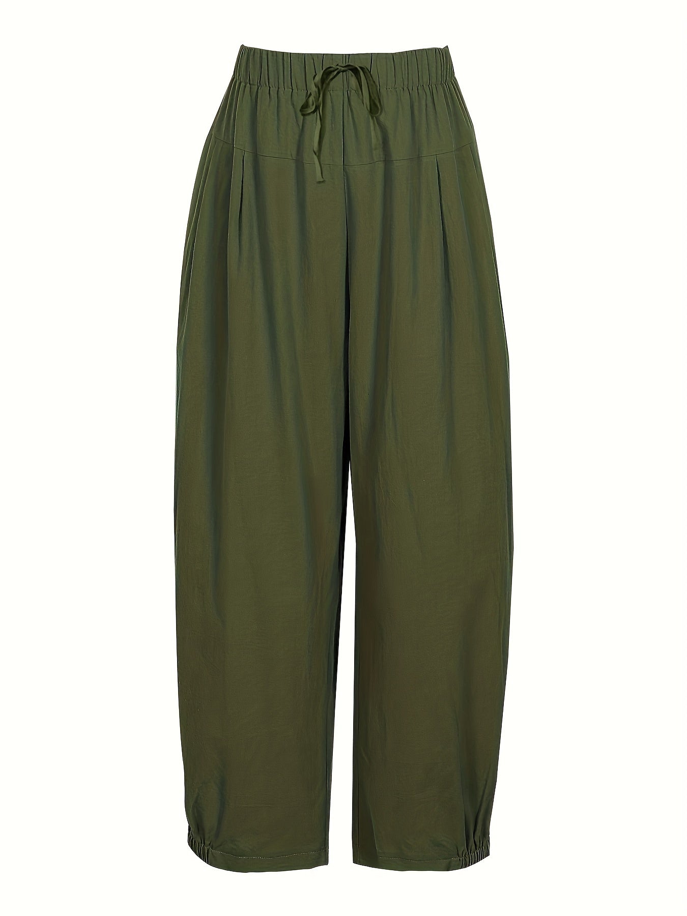 Drawstring Waist Cropped Pants Loose Fit Casual Elastic Trim