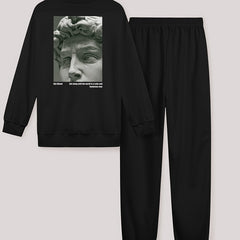 Women's Plus Size Graphic Print Long Sleeve Top & Drawstring Pants Outfit Set