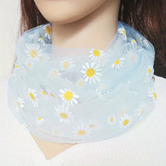 Daisy Print Scarf Thin Breathable Loof Scarf Gauze Neck Gaiter