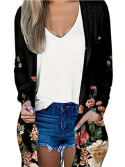 Floral Print Long Sleeve Open Front Cardigan