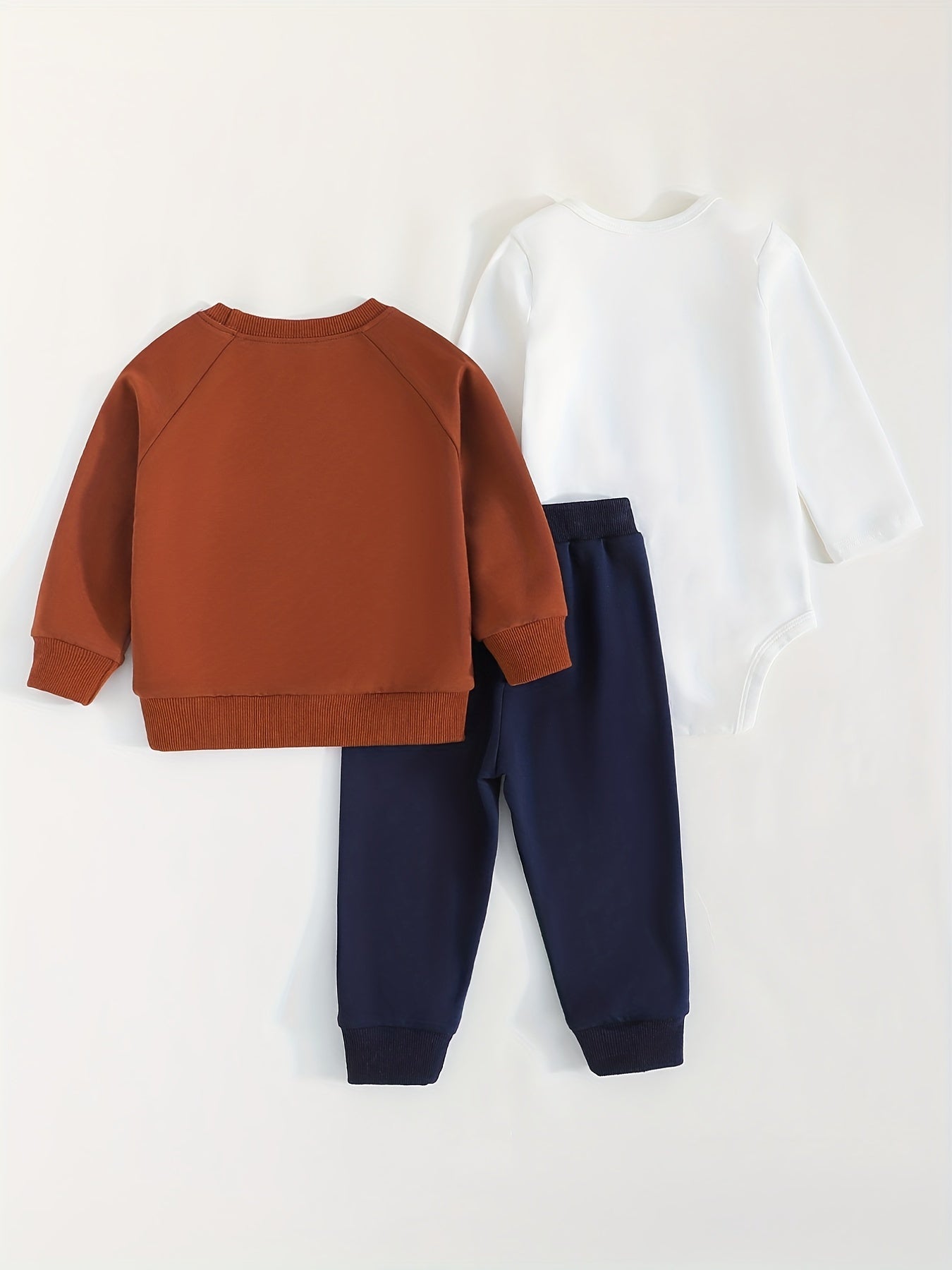 Baby Boy's Bear Graphic Sweatshirt & Romper & Trousers Set
