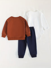 Baby Boy's Bear Graphic Sweatshirt & Romper & Trousers Set