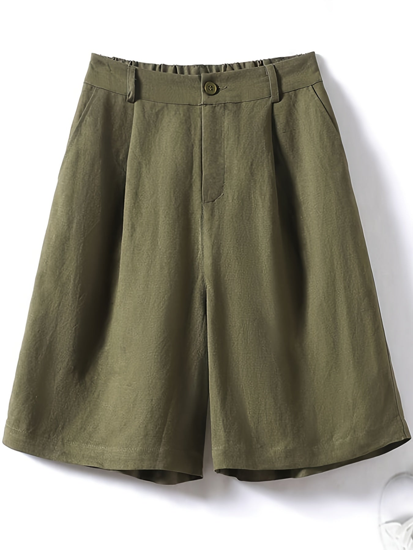 Vintage Knee Length Elastic Waist Shorts with Pockets