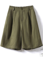 Vintage Knee Length Elastic Waist Shorts with Pockets
