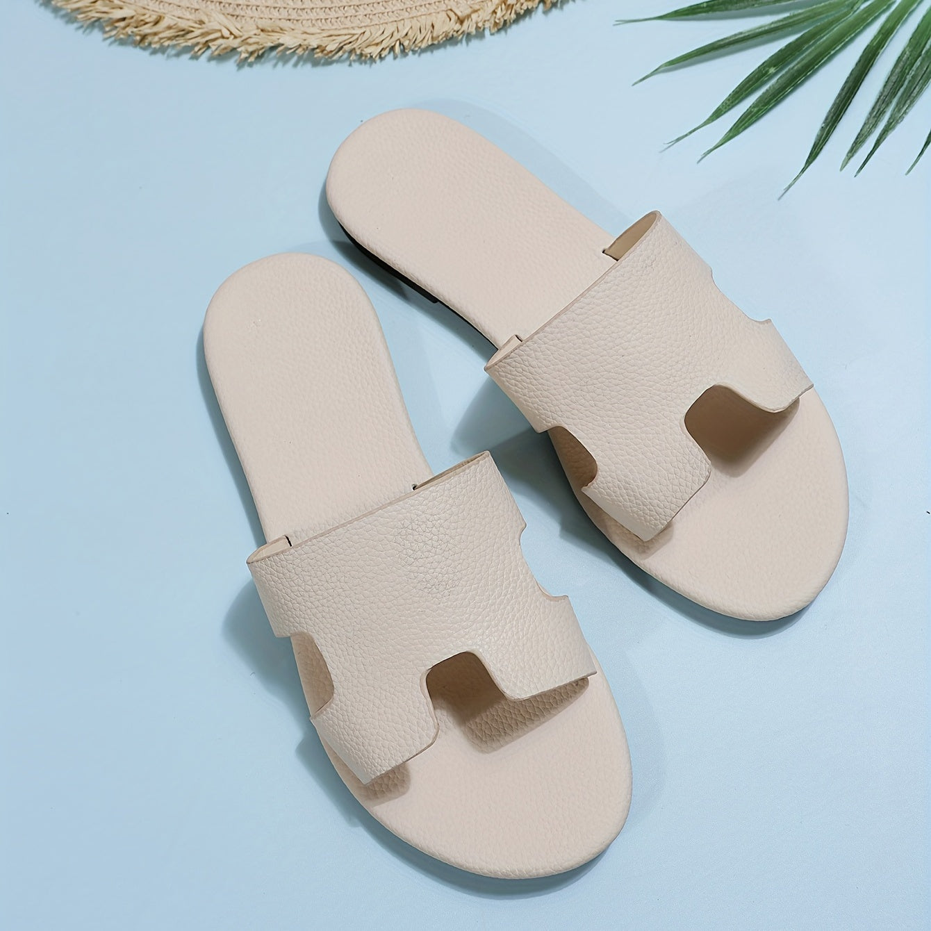 Women's Flat Slides Open Toe Leather Sandals