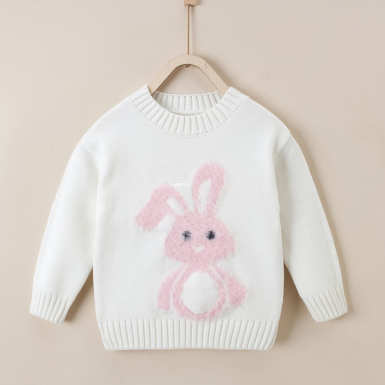 Girls Casual Knitted Sweater with Rabbit Embroidery