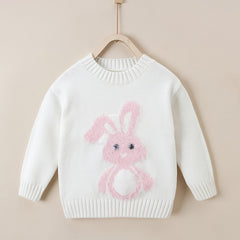 Girls Casual Knitted Sweater with Rabbit Embroidery