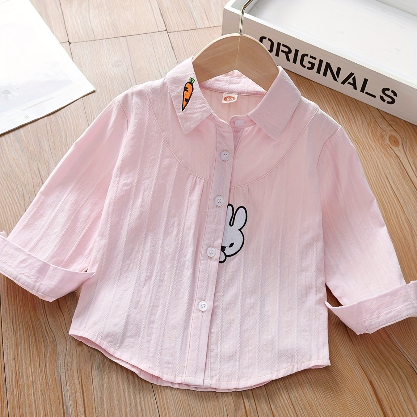 Girls Bunny & Carrot Pattern Shirt Long Sleeve Tops