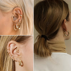 6 Pairs Golden Hoop Earrings Set Hypoallergenic Open Curved Jewelry