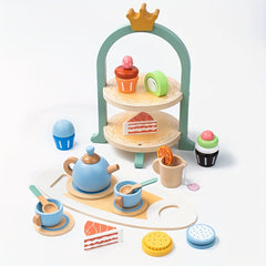 Wooden Ice Cream & Dessert Stand Toy Set for Girls' Kitchen, Tea Time Play Set
