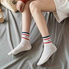 5 Pairs Letter Print Striped Socks Women's Stockings