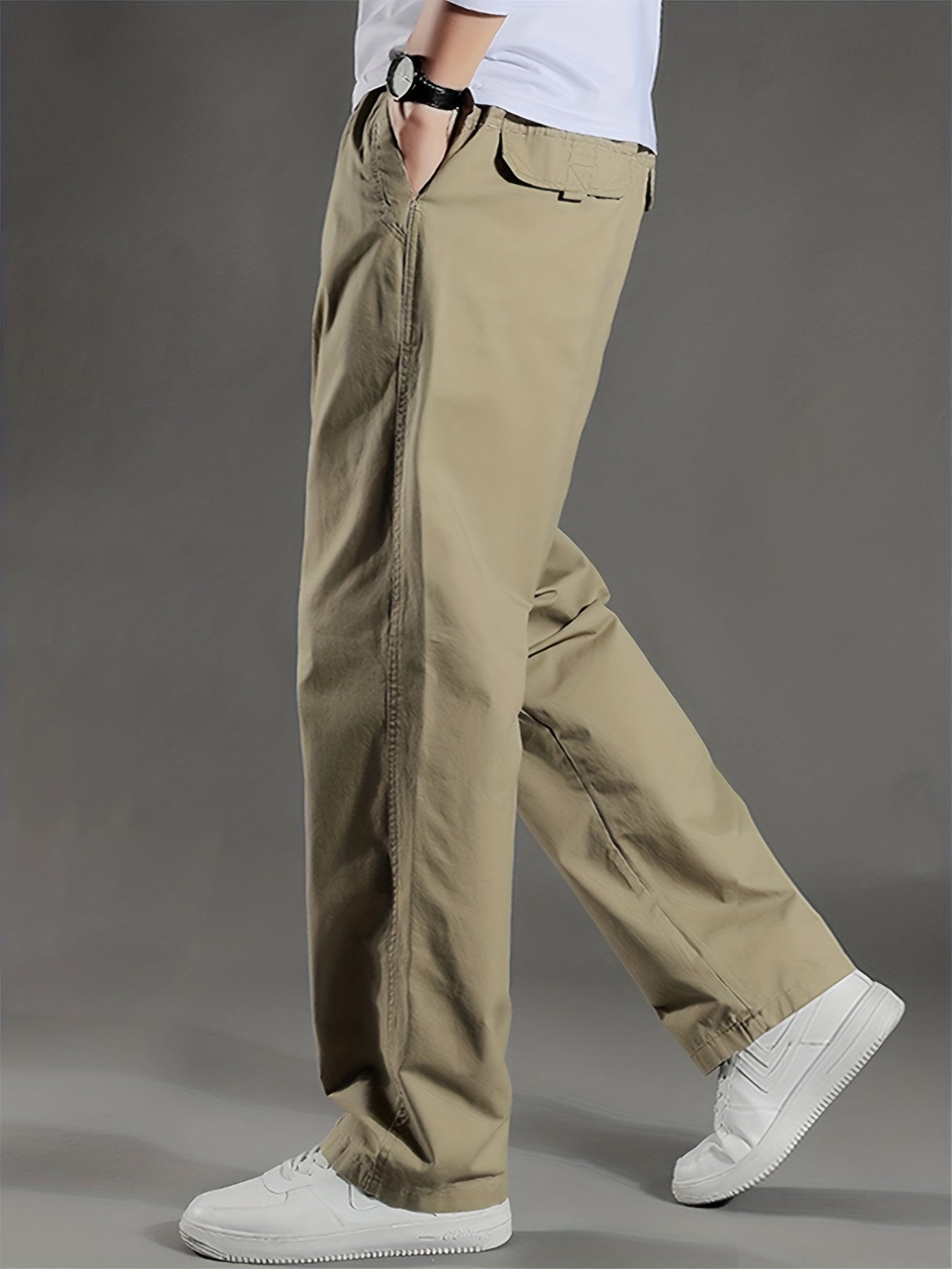 Men's Plain Cotton Cargo Pants Casual Loose Outdoor Work Pants