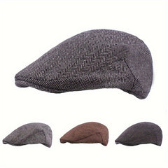 Men's Herringbone Beret Newsboy Cap Cabbie Hat