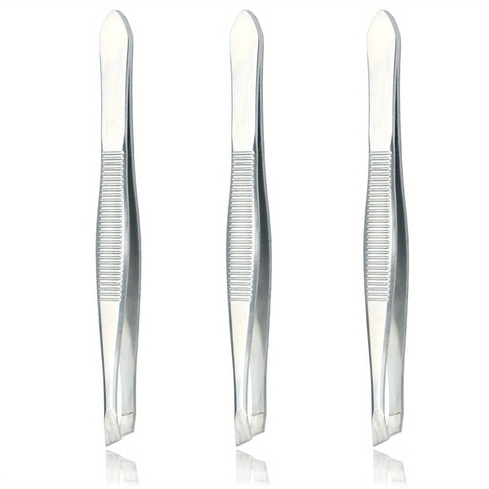 6pcs Stainless Steel Flat Tip Tweezers For Women Eyebrow Tweezers