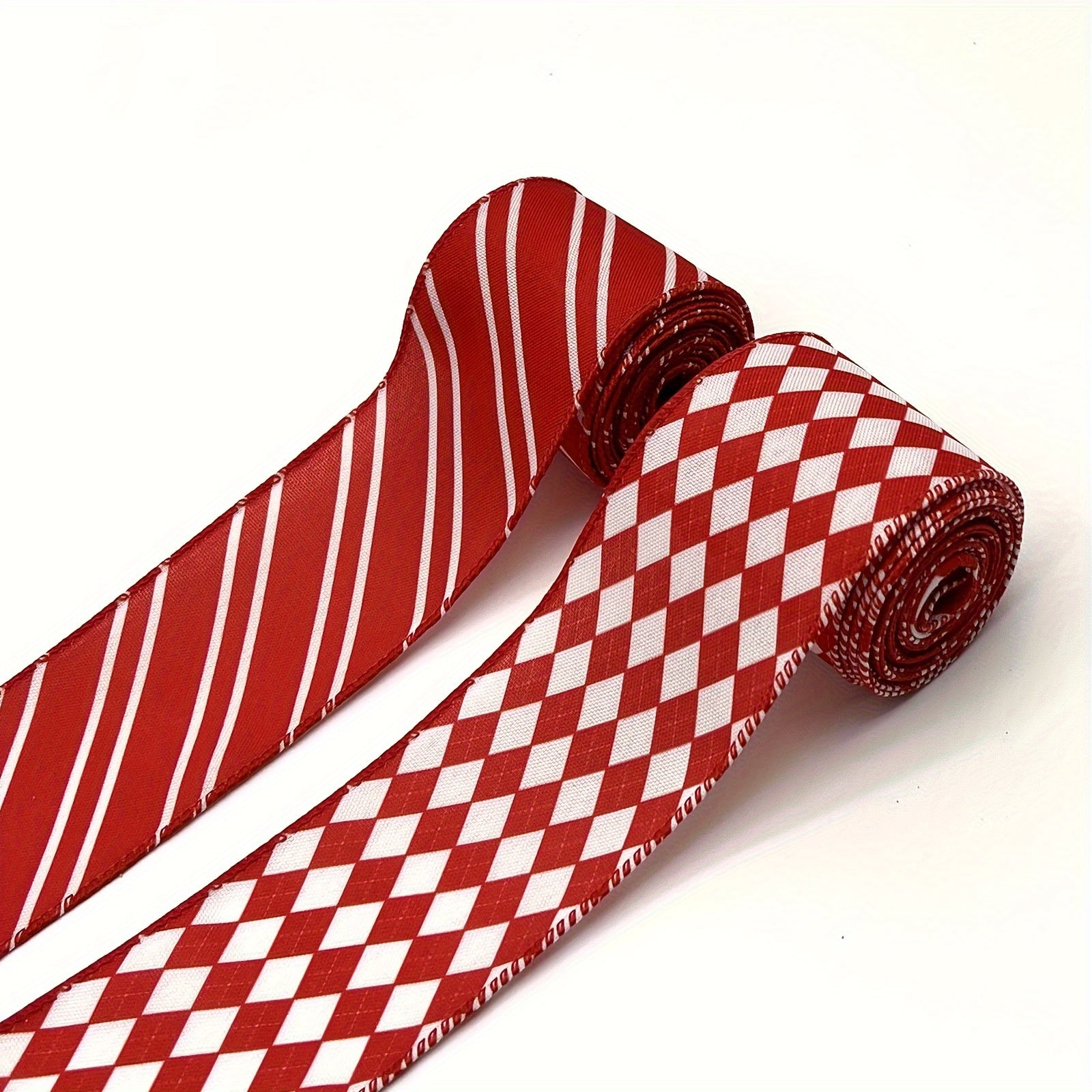 Striped Wired Edge Ribbon with Rhinestone Pattern - Christmas Craft Wrapping