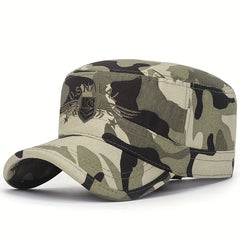 Men's Camo Flat Top Cotton Hat Embroidered Caps