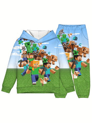 Boy's Pixel Style Game Hoodie & Pants Set for Fall Winter